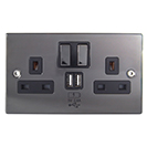 USB Charging Wall Socket 2 x Type A Ports (2.4 Amp) 2 x UK Sockets - Black Nickel