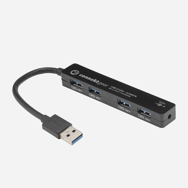 4 Port Hub USB 3 - with UK Power Supply - Black