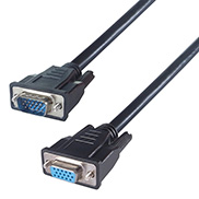 a black VGA connector cable with a male connector and a female connector