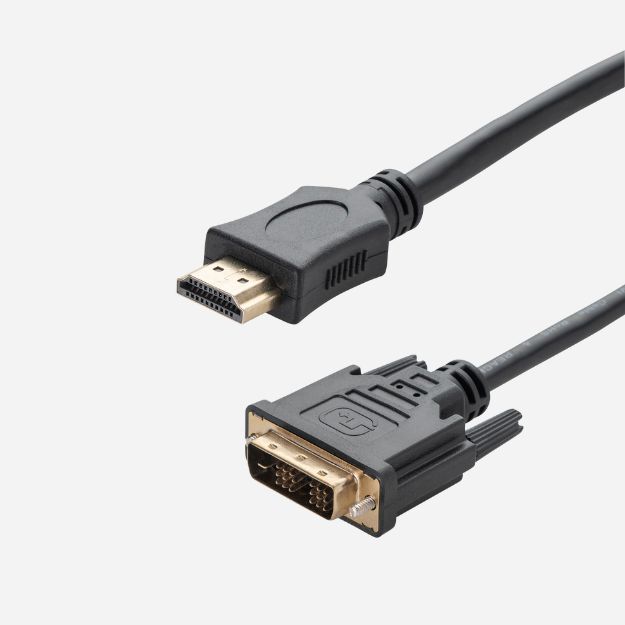 a HDMI to DVI-D connector cable with a gold plated male HDMI connector and a DVI-D (18+1) gold plated male connector