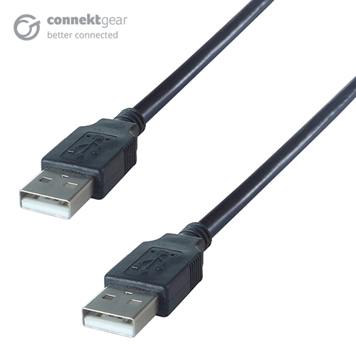 a black USB type A connector cable with two type A male USB connectors