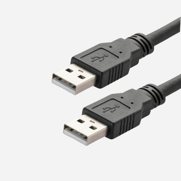 a black USB type A connector cable with two type A male USB connectors