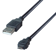 A black USB type A to type B connector cable with a USB type A male connector and a USB B micro male android charger connector