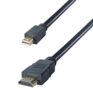 a black HDMI to mini displayport connector cable with a gold plated male mini displayport connector and a HDMI gold plated male connector
