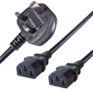 2.5m UK Mains Power Splitter Cable UK Plug to 2 x C13 Sockets