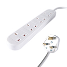 2m 4 Way Power Extension Block - UK Plug to 4 x UK Sockets - White