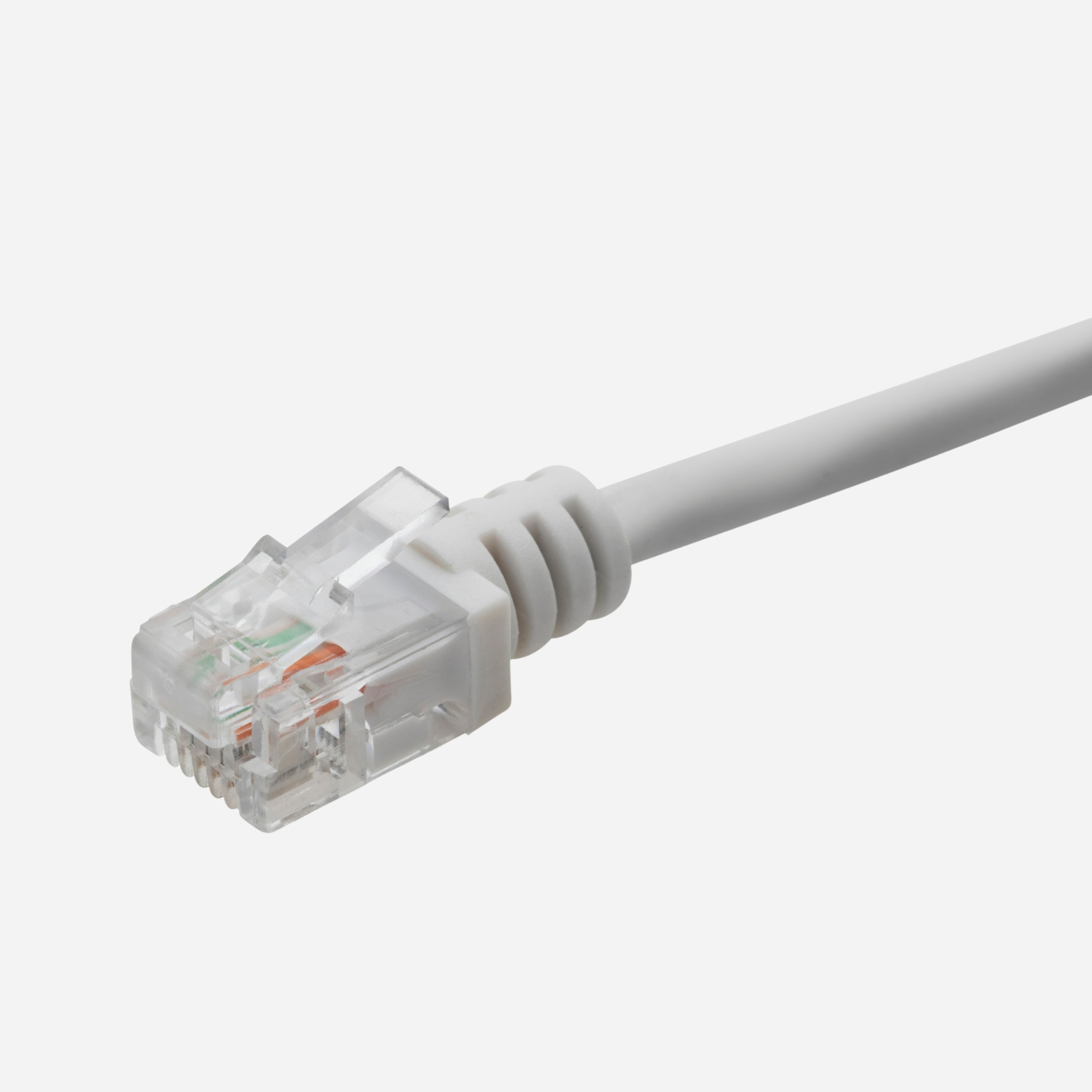 a white RJ11 connector cable with two male connectors
