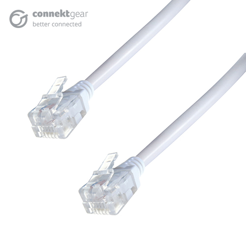 a white RJ11 connector cable with two male connectors