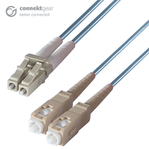 Duplex Fibre Optic Multi-Mode Cable OM3 50/125 Micron LC to SC Aqua