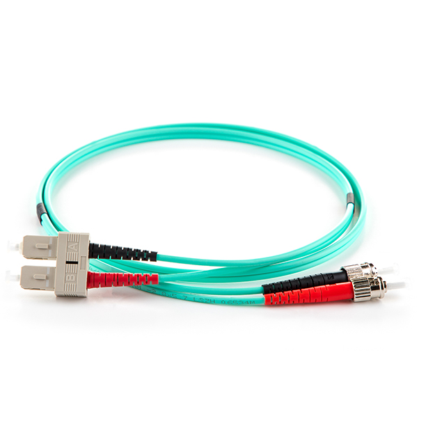 10m Duplex Fibre Optic Multi-Mode Cable OM4 50/125 Micron ST to SC - Aqua