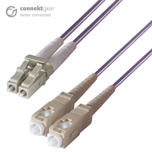 1m Duplex Fibre Optic Multi-Mode Cable OM4 50/125 Micron LC to SC Purple