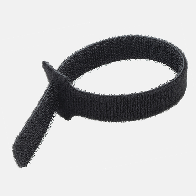 a black hook and loop cable tie